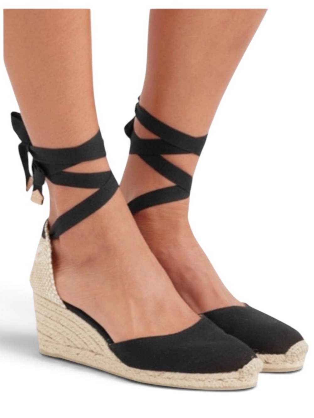 Castañer Carina Wedge Espadrilles Sandals Women’s 38 (7.5) Black Wedge Ankle-Tie